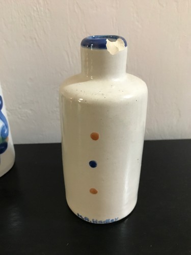 M.A. Hadley COUNTRY SCENE BLUE Oil & Vinegar Bottle Set *AS-IS*