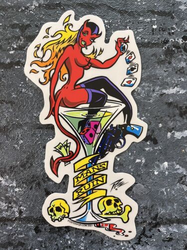 PIZZ Man’s Ruin Devil Girl Lowbrow Hotrod Martini Skulls Art Sticker Decal 2001 PIZZ Man’s Ruin Devil Girl Lowbrow Hotrod Martini Skulls Art Sticker Decal 2001