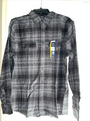 GEORGE FLANNEL Shirt Mens Medium Black & Gray Plaid Long Sleeve