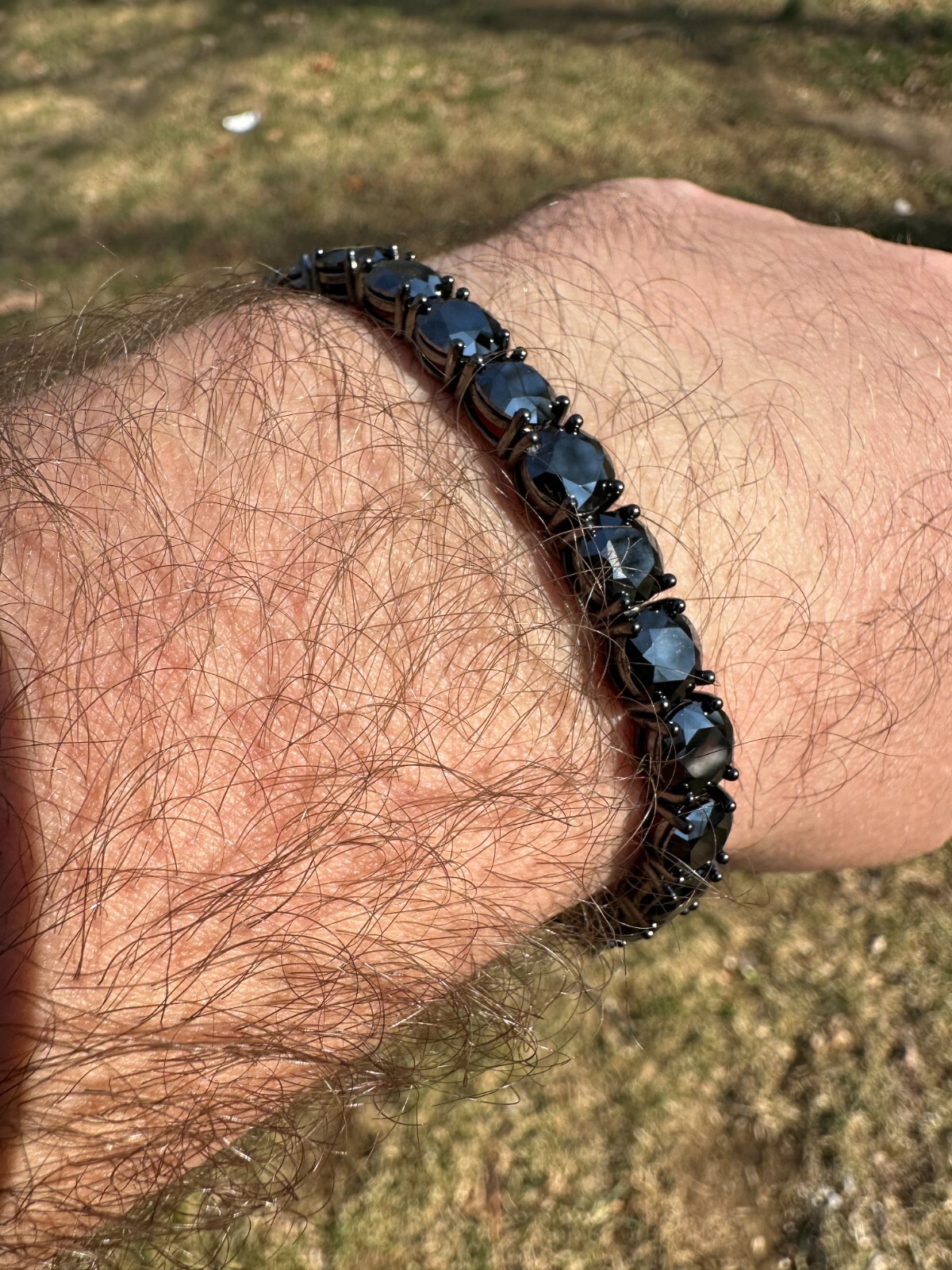 Pre-owned Silver Real Black Moissanite 7mm Tennis Bracelet Oxidized Black Rhodium Over 925