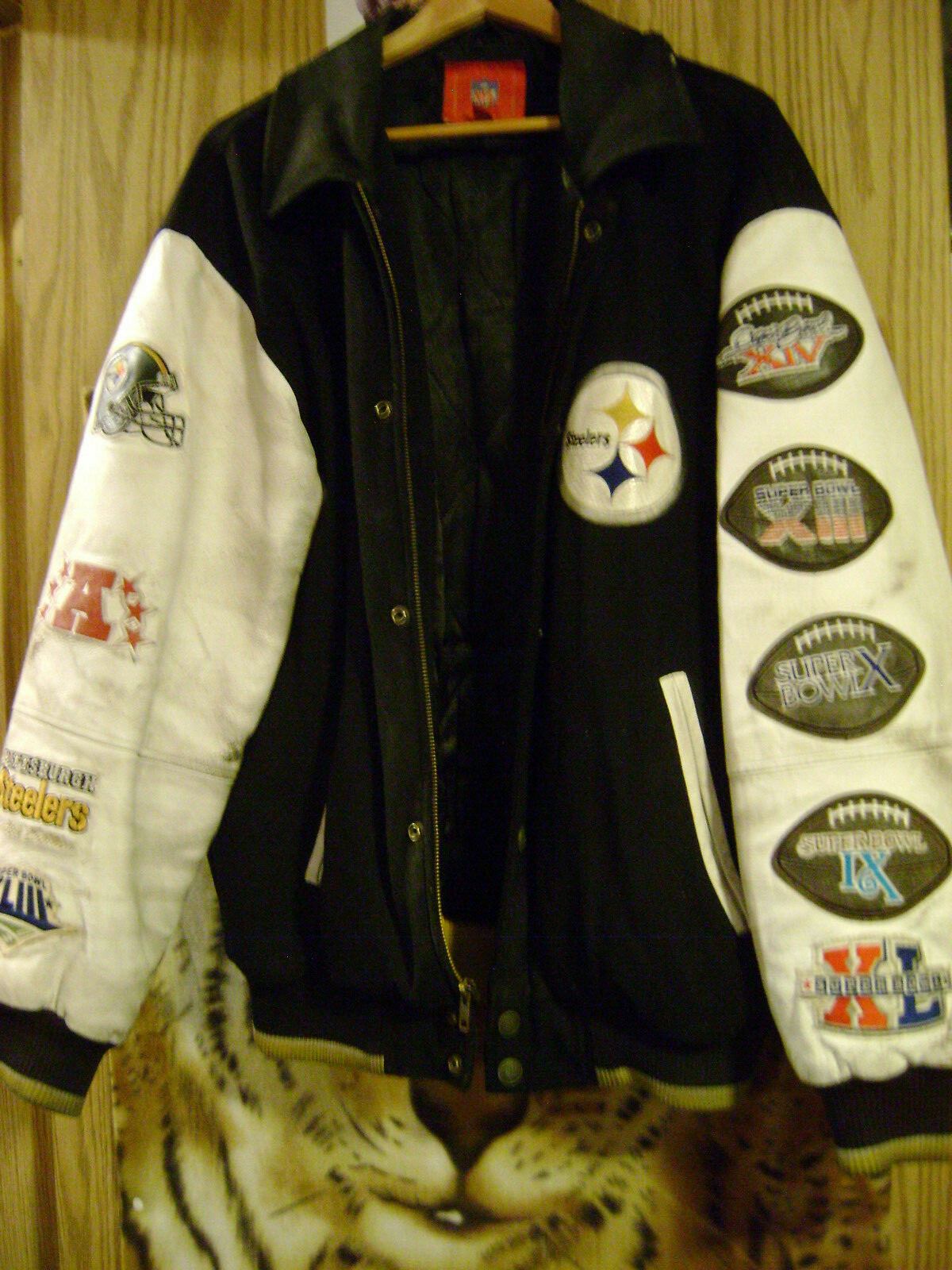 PITTSBURGH STEELERS WOOL LEATHER SLEEVE JACKET SUPERBOWL PITTSBURGH STEELERS WOOL LEATHER SLEEVE JACKET SUPERBOWL