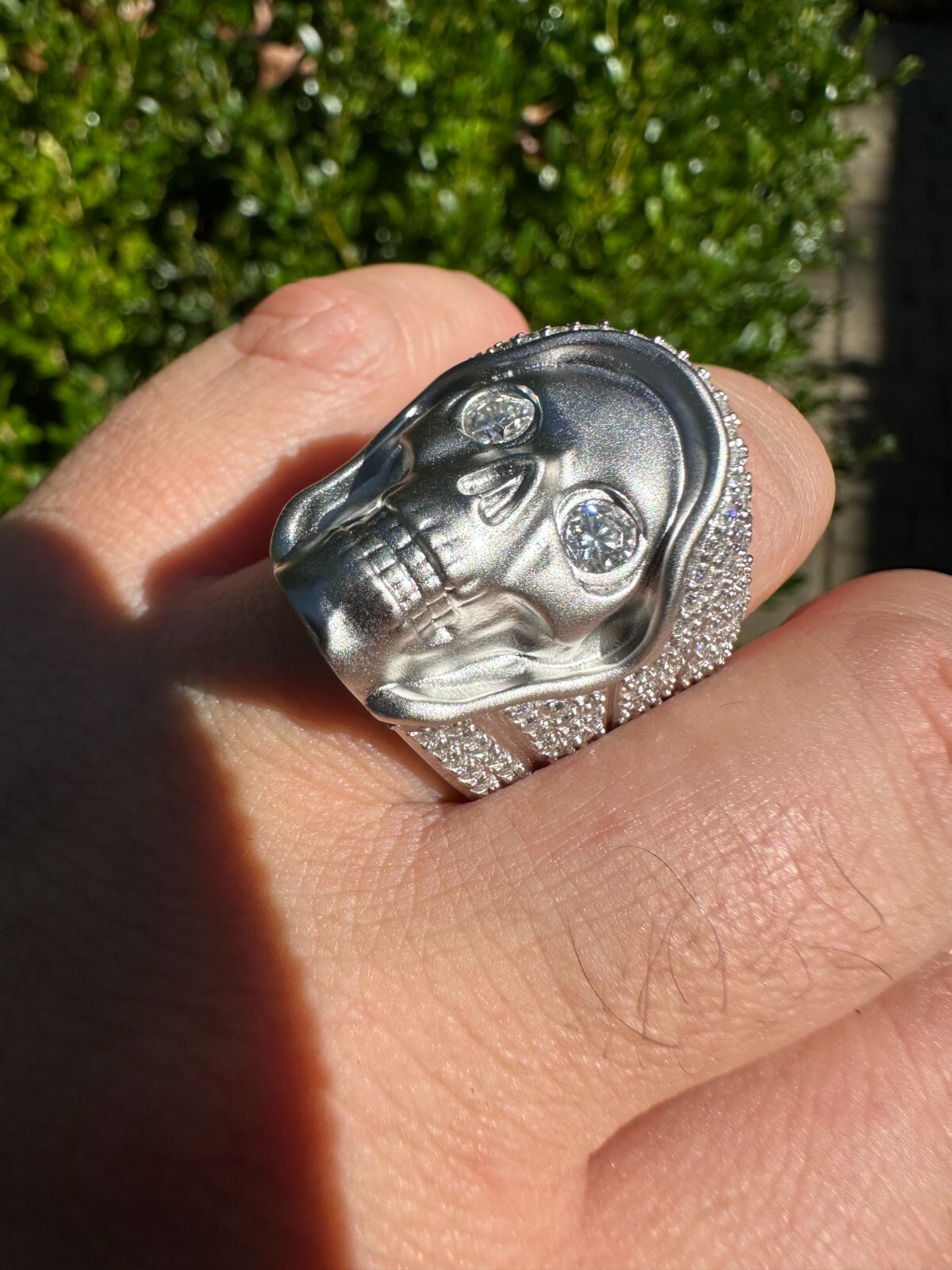 Pre-owned Silver Moissanite Iced Heavy Death Skull Ring Mens Real Solid Matte Finish 925  In White