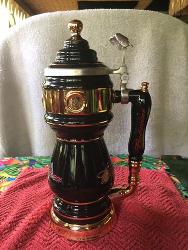 BUDWIESER DRAUGHT TOWER II 13” CHARACTER STEIN CS-542 WITH GOLD ACCENTS & Box