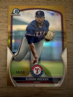 2023 Bowman Chrome True Gold Refractor 14/50 Kumar Rocker #BCP-39 Texas Rangers