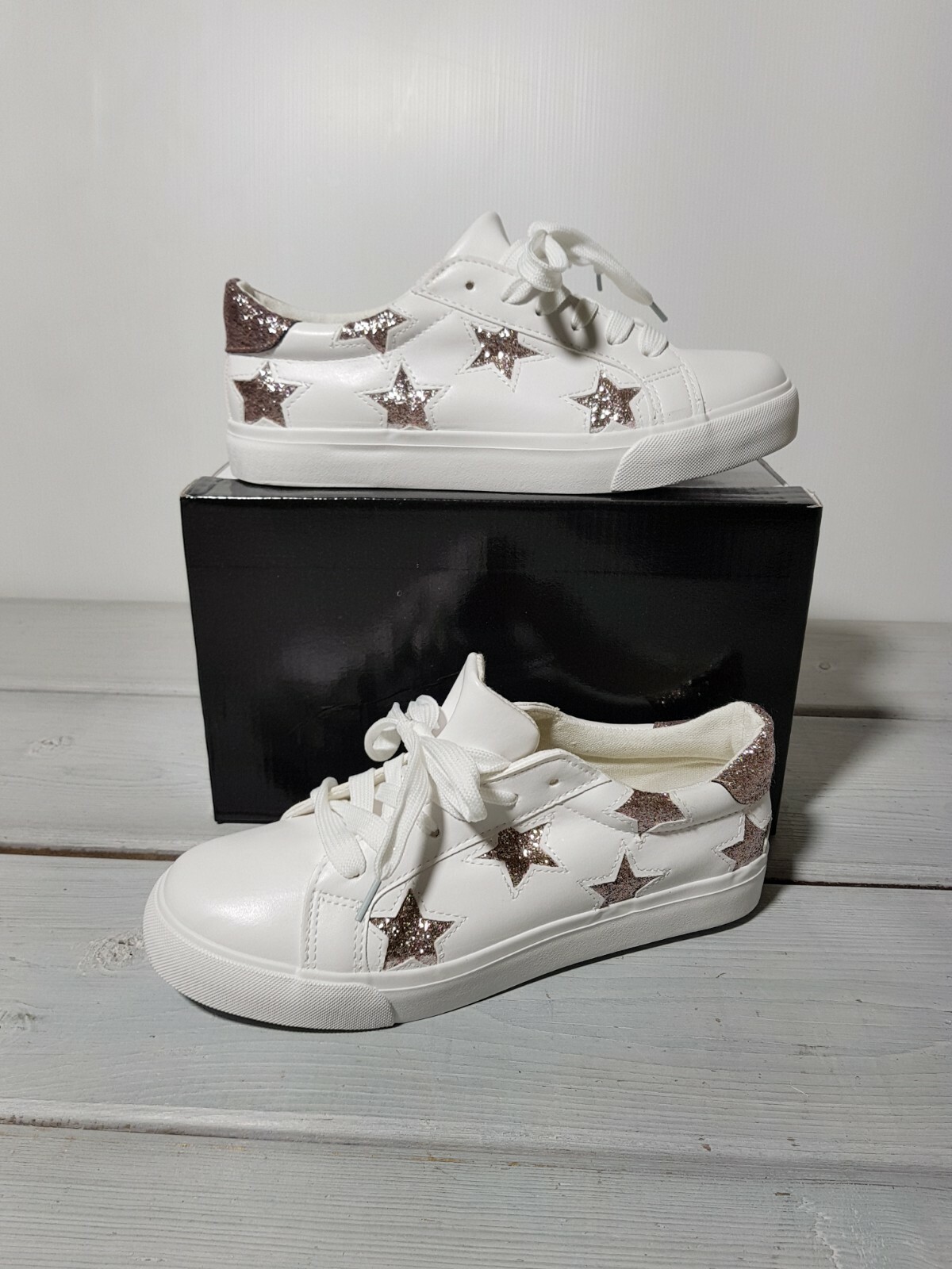 NEW WOMEN'S SHOES SNEAKERS PUMPS WHITE SHINNY PINK STARS EMBELLISHED M891 | eBay