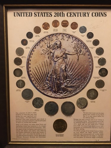 United States 20th Century Coins Framed - 24 Coins and Bronze Moon Medal