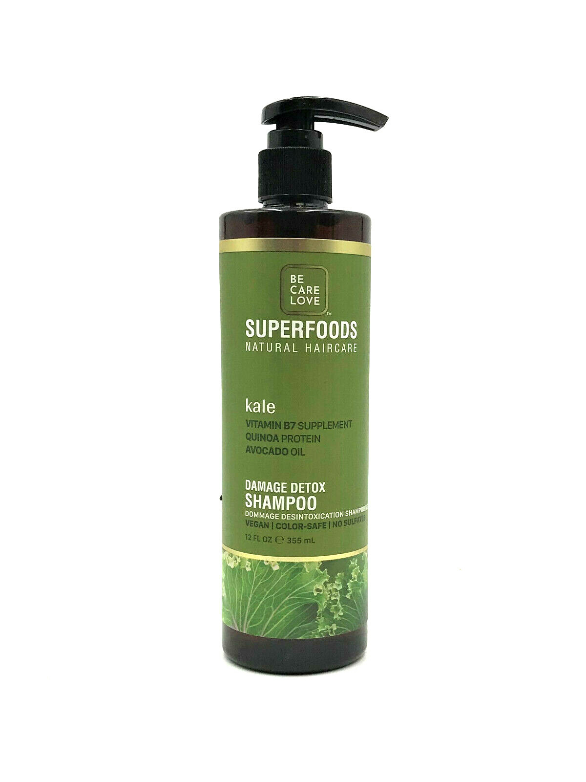 Be Care Love Kale Avocado Oil Damage Detox Shampoo Vegan 12 oz