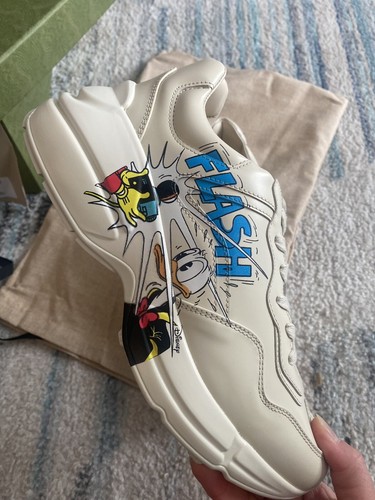 Pre-owned Gucci X Disney Rhyton Donald Duck Leather Sneaker Womens Eu 38.5, Us 8.5 $975 In White