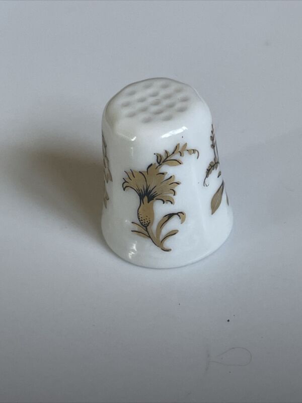 Crown H & Co | Bavaria West Germany | Bone China Thimble | Floral Design In Gold
