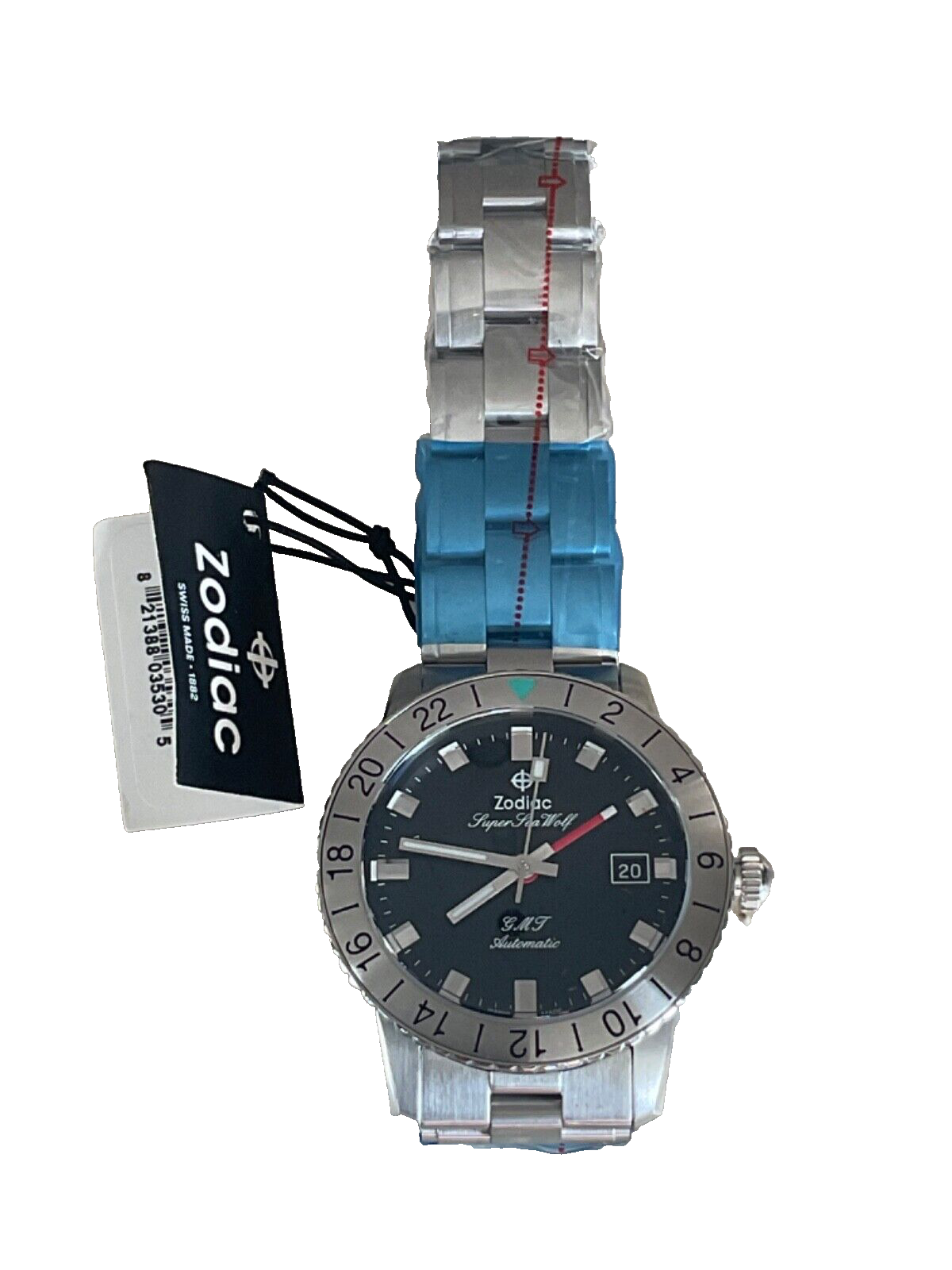 Pre-owned Zodiac Super Sea Wolf Gmt Black Dial Steel Bracelet Watch Zo9405