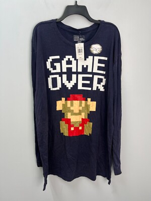 Nintendo Super Mario Bros. Blue Game Over Long Sleeve T-Shirt 2XLT