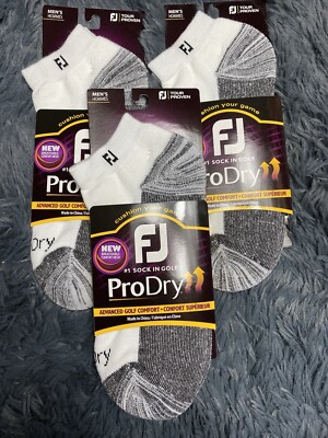 FOOTJOY 3 Pairs ProDry Mens Shoe Sz 7-12 White Grey Golf Sport Socks Low Cut NWT
