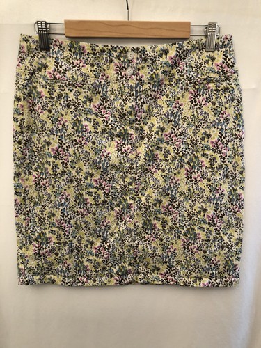 J Jill Live-In Chino Pencil Skirt Floral Purple Blue Green Size 6 Petite
