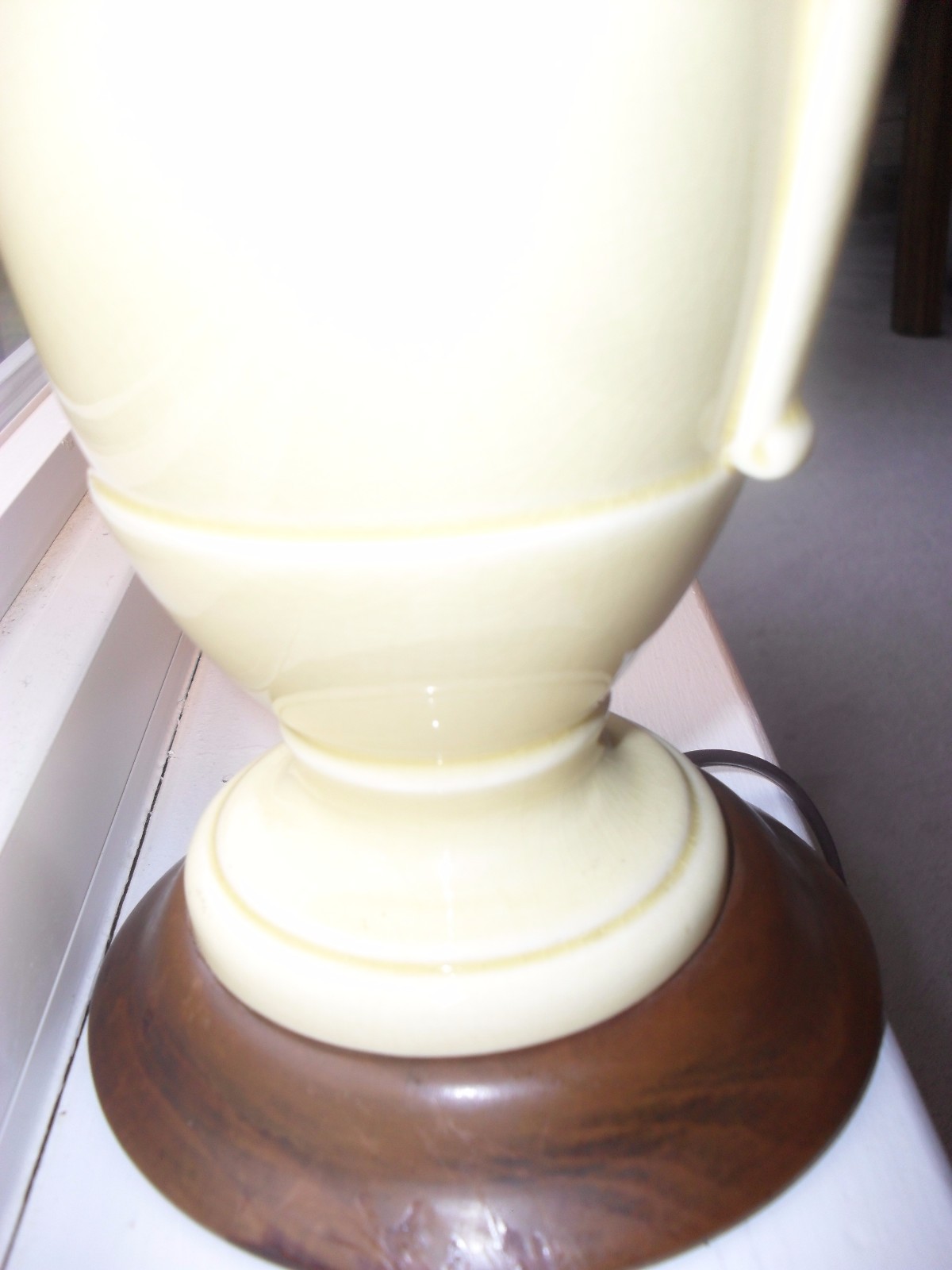Art Pottery Two Handle Urn Lamp Yellow Glossy Glaze