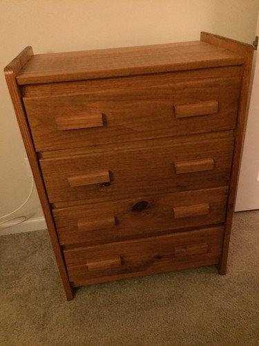 Wooden bunk bed - twin top; full size bottom, matching dresser.