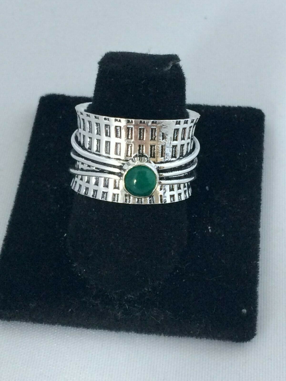 【残りわずか】 925 STERLING SILVER PLATED WIDE CIGAR BAND GRN ONYX SPINNER 小物