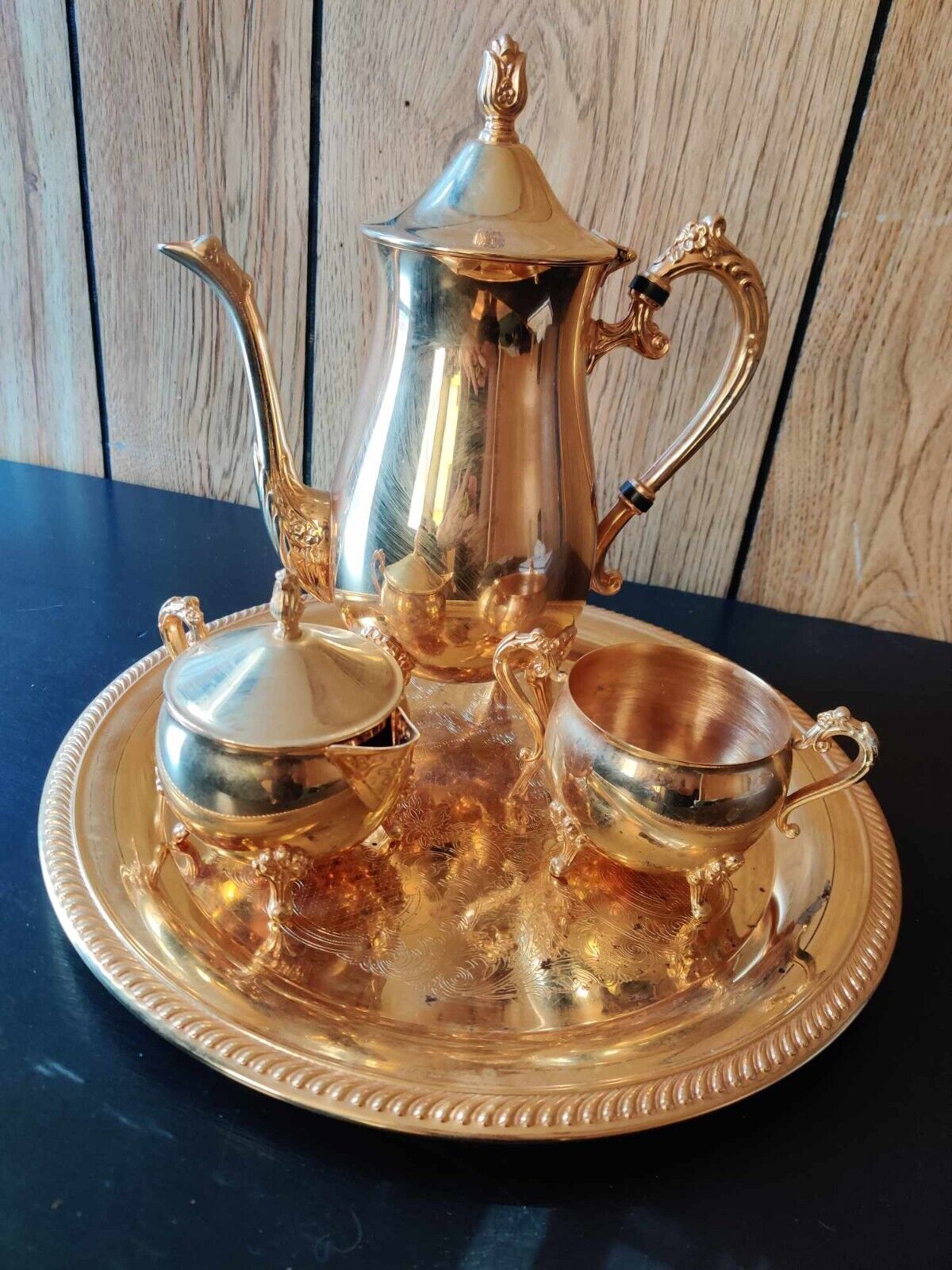 International Silver Co 24K Four Piece Gold Plated Tea Set International Silver Co 24K Four Piece Gold Plated Tea Set