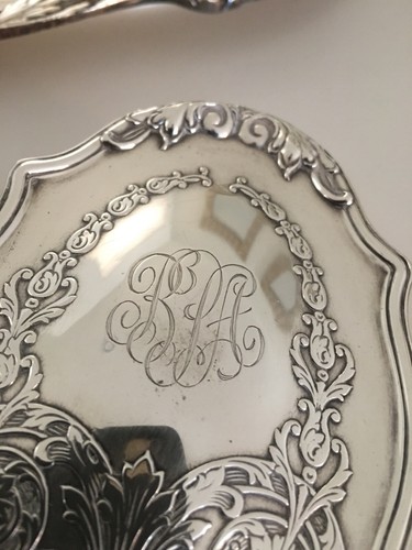 Antique Victorian Sterling Silver Clothes Brush SET of 3 Art Nouveau Ornate Mono