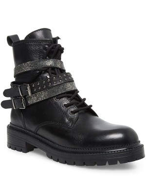 

STEVE MADDEN Женские черные кожаные ботильоны на блочном каблуке на платформе 1 дюйм, длина 6,5 м, Черный, CAPT03S1