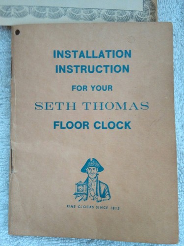 Vintage Seth Thomas  Grandfather Floor Clock owners manual w/ warranty paper