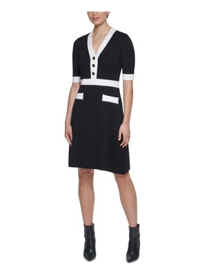 

DKNY Женское черное платье прямого кроя с короткими рукавами и V-образным вырезом выше колена для работы, платье, Черный