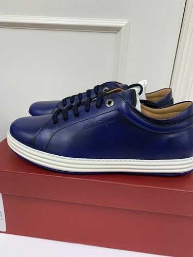 Pre-owned Ferragamo Salvatore  'newport' Royal Blue Sneakers Shoes 7 Eee $635 Lace Up