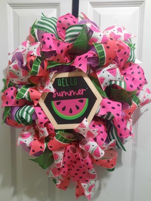 Handmade watermelon themed deco mesh wreath
