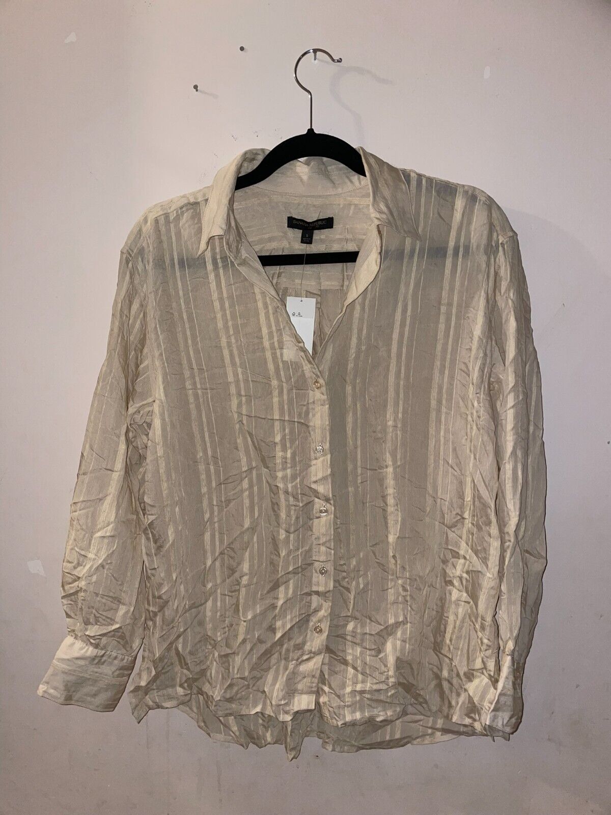 Бежевая блузка в полоску Banana Republic, рубашка на пуговицах, размер M