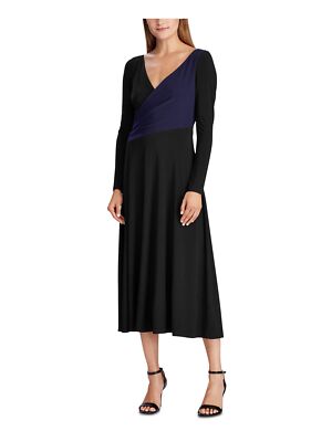 

RALPH LAUREN Женское вечернее платье-трапеция с длинными рукавами и V-образным вырезом чайной длины, Черный