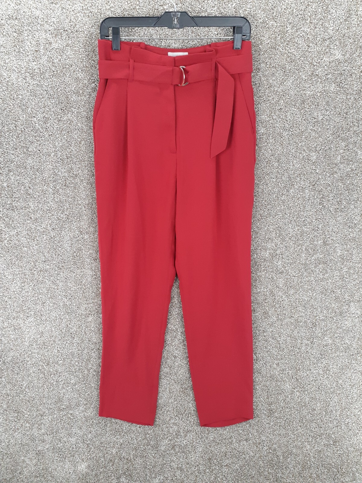 H&M High Waist Belted Pants Women 6 Bright Red Pockets Flowy