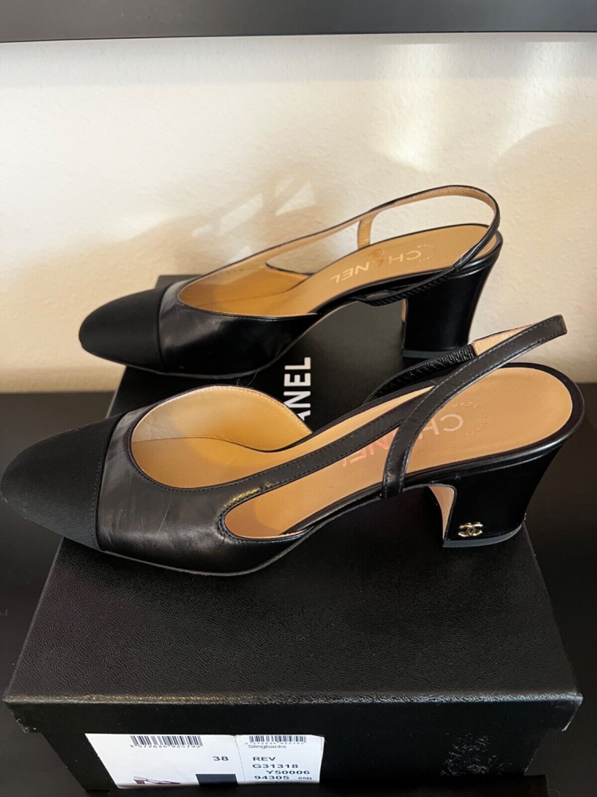 Chanel Black Slingbacks Size 38 Leather | eBay Chanel Black Slingbacks Size 38 Leather | eBay