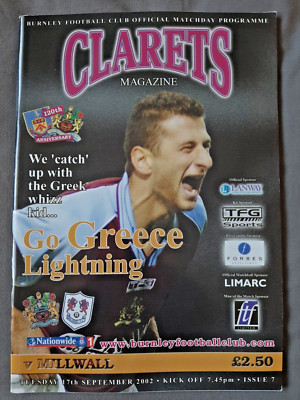 Burnley v Millwall. 17th September 2002. Division 2. Mint Condition