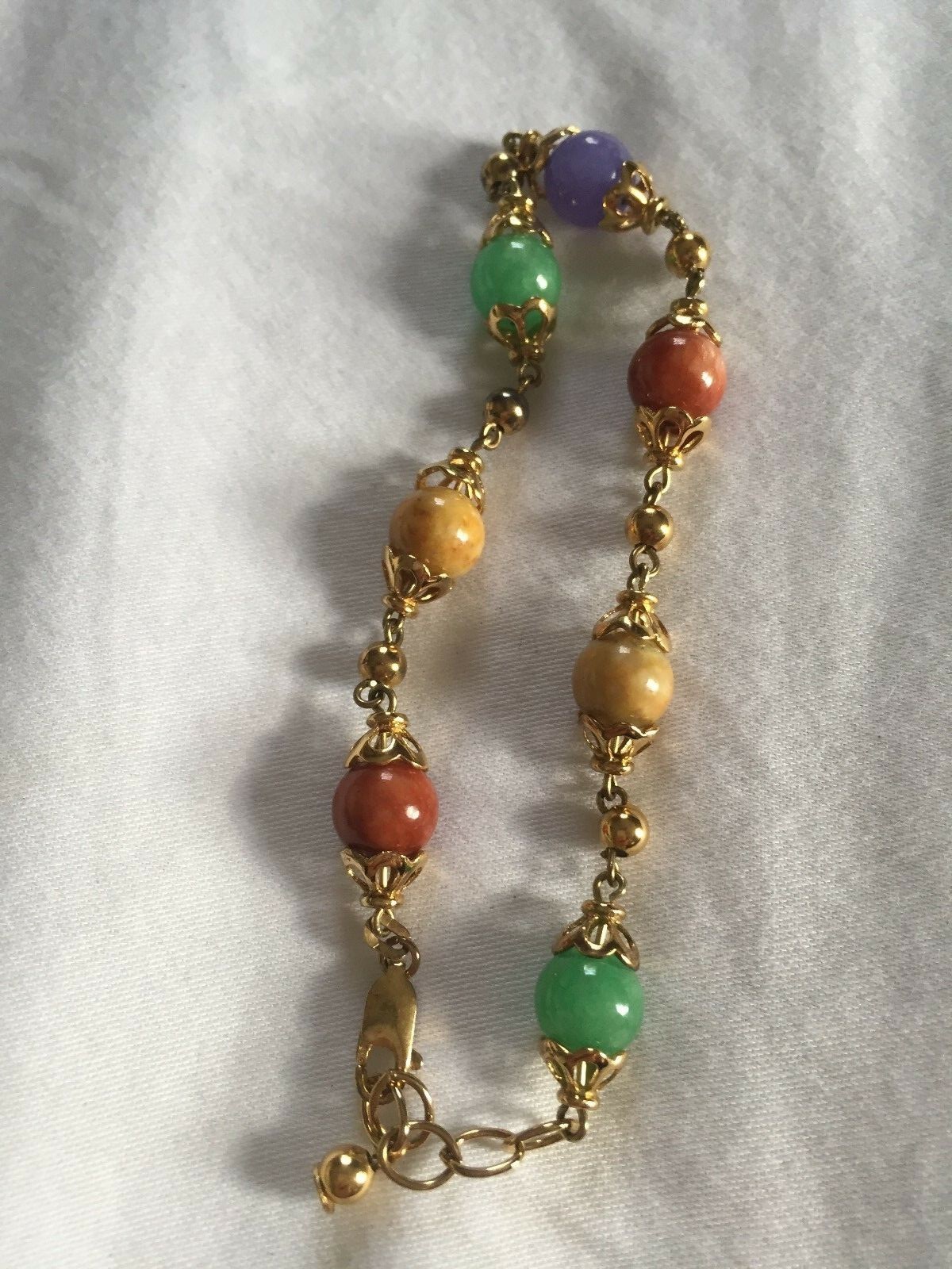 STERLING 925 GOLD WASH MULTICOLOR  TENIS BRACELET NATURAL JADE STONES