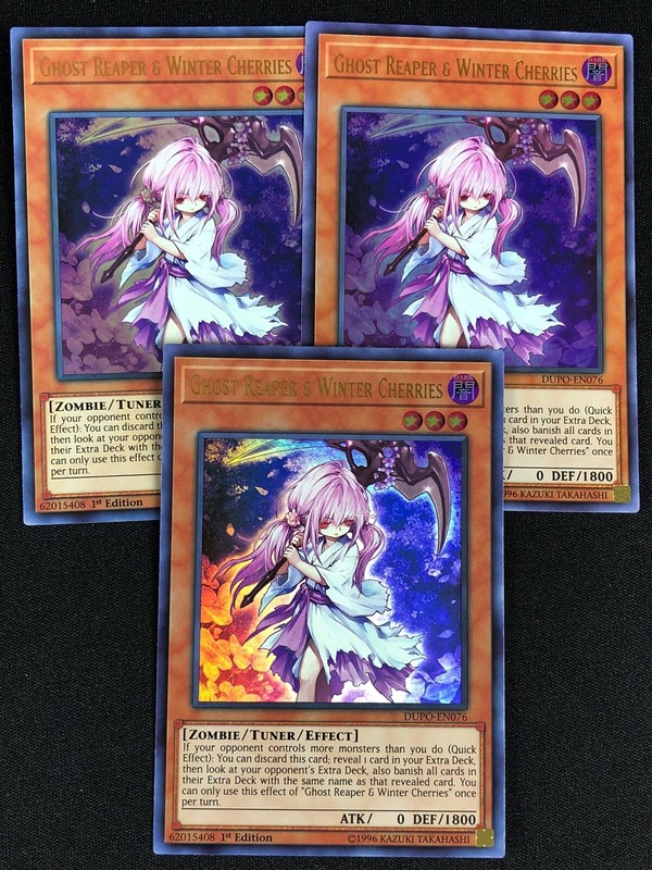 YUGIOH GHOST REAPER & WINTER CHERRIES DUPO-EN076 1ST ULTRA X3