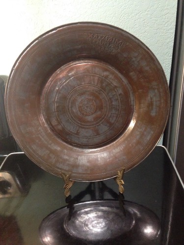 Antique Marked C.1800 Islamic Silver & Copper Tray Plate Charger Persian Turkish