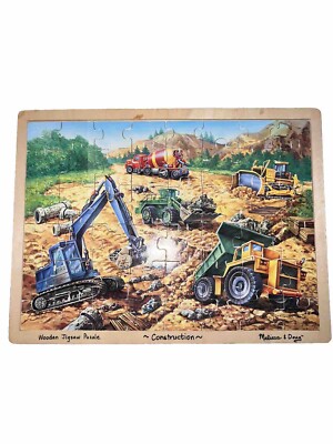 MELISSA & DOUG WOODEN JIGSAW PUZZLE 48 PIECE CONSTRUCTION SITE PUZZLE 15  X 11.5