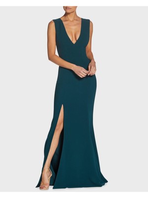 DRESS THE POPULATION Womens Green High Leg Slit Lined Sleeveless Formal Dress XS
