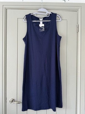 HANRO M Medium Anne sleeveless Nightdress in Blue NWT 100% Cotton Lace Neckline