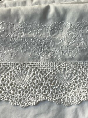 Rare Cannon KING Flat Sheet SEASHELL COURT VERSAILLES Lace WHITE As-Is Shells
