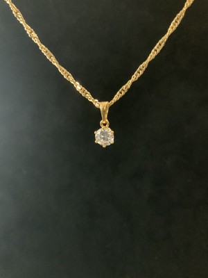 18k 18ct Gold Plated Wave Chain Necklace & Round Swarovski Crystal Pendant Ref91