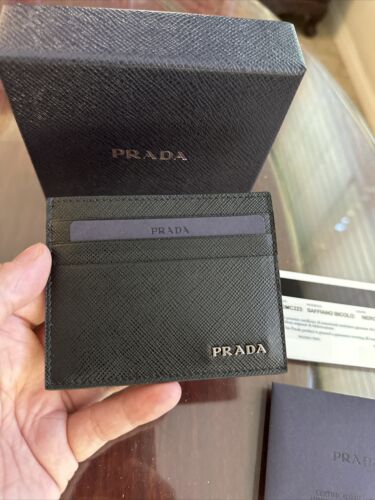 Pre-owned Prada Men's  Saffiano Marmo (gray) + Nero Color Card Holder Wallet 2mc223