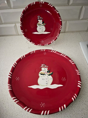 NEW! TRACY PORTER JOLLY OL' SNOWY ONE 8''  SALAD PLATE & ONE 11'' DINNER DISH
