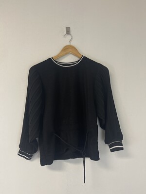 Pull&Bear Sweater Womens Medium Black Cropped Shirt Pullover  Lightweight N235