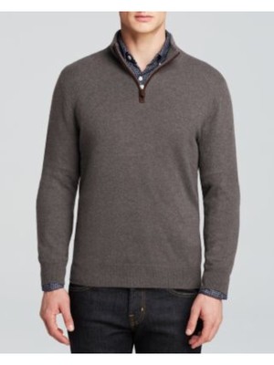 

Дизайнерский бренд Mens Grey Heather Stand Collar Classic Fit Quarter Zip Sweater, Серый