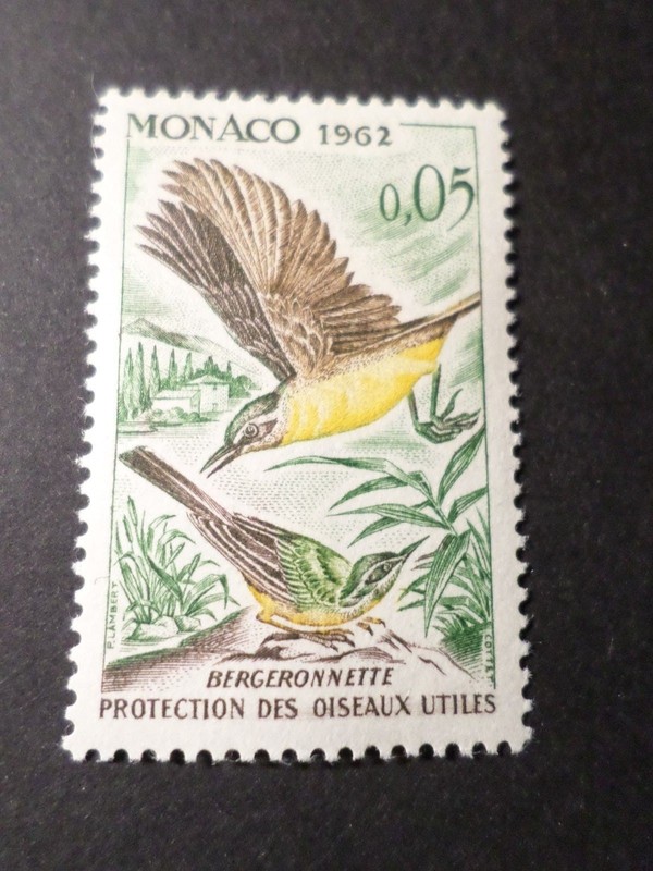 Monaco 1962 Timbre 581, Oiseaux, Bergeronnette, Neuf**