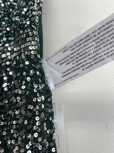 Pre-owned Mac Duggal Cap Sleeve Sequined High Slit V Neck Belted Gown Size 10 Green 5489