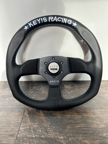 Keys Racing Style D Shape Leather Steering Wheel 14inch