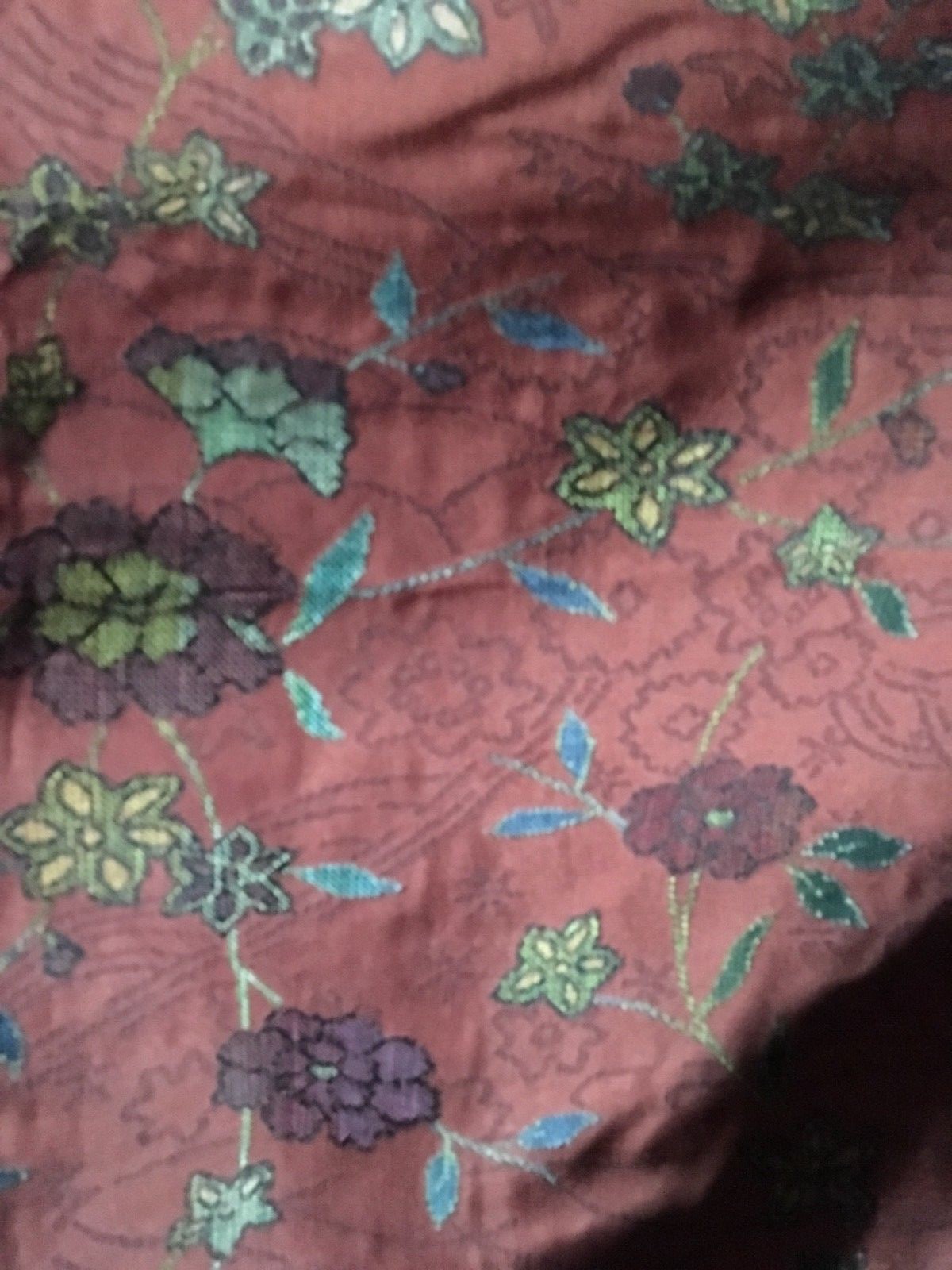 Vintage Waverly upholstery fabric,tapestry, 55x2yds #12,Burnt orange, blue flora