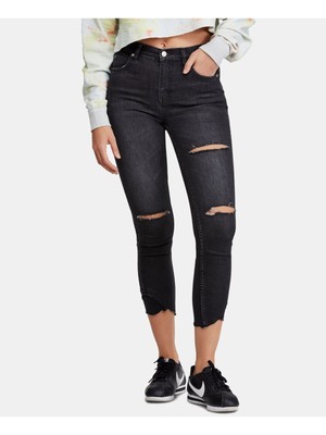 

Женские черные рваные джинсы скинни FREE PEOPLE, Черный, OB901608