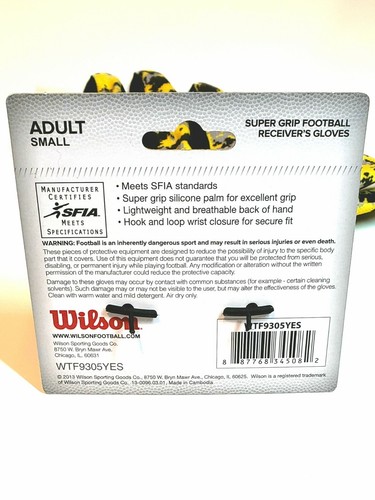 Wilson Football Receiver's Gloves [Adult Small] Super-Grip Camo Yellow Silicone